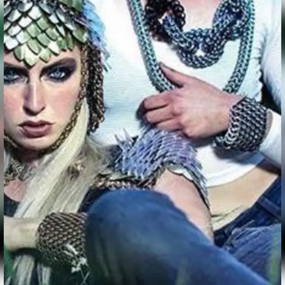 Squirrel vs coyote chain mail statement bracelet